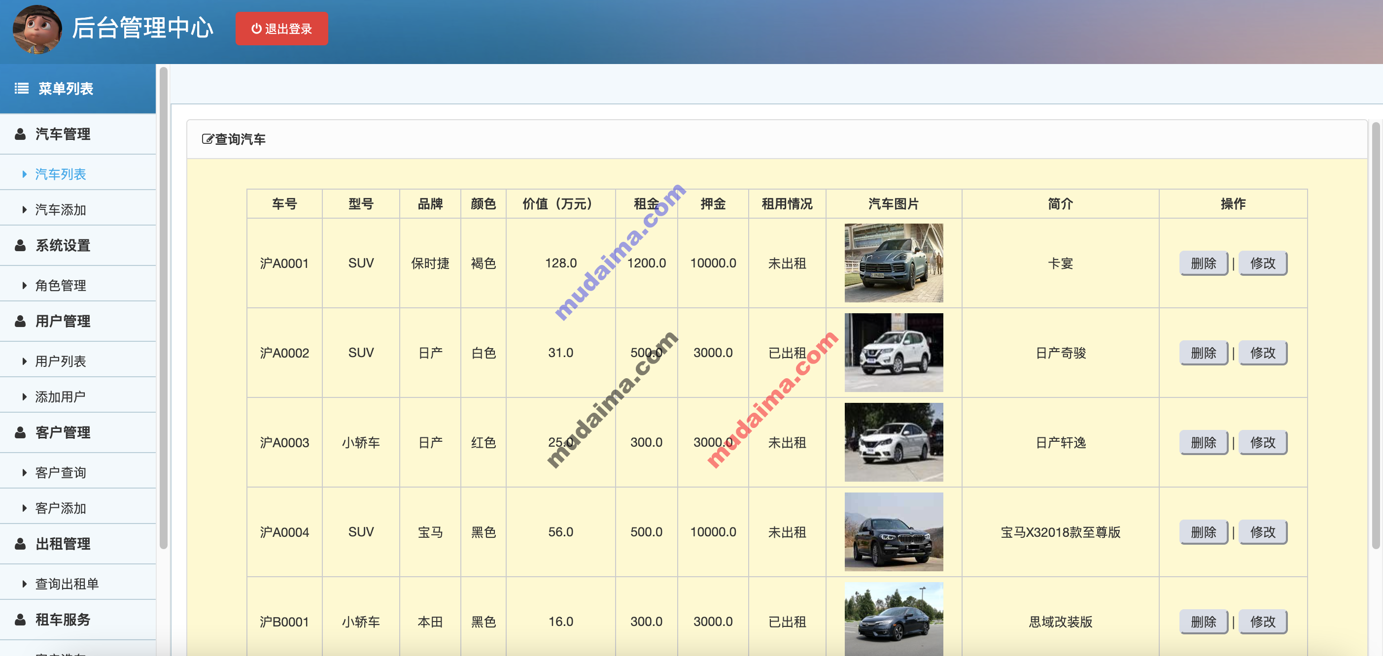 【S038】Java web SSM汽车租赁系统 租车管理系统项目源码 java项目